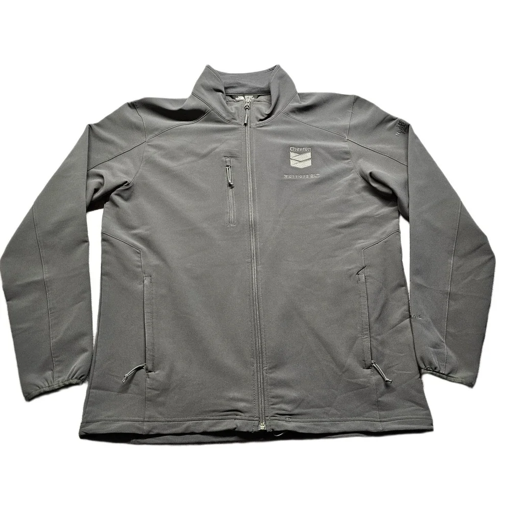 The North Face Soft Shell Jacket Mens L Gray Chevron Richmond ELT Logo‎ Full Zip